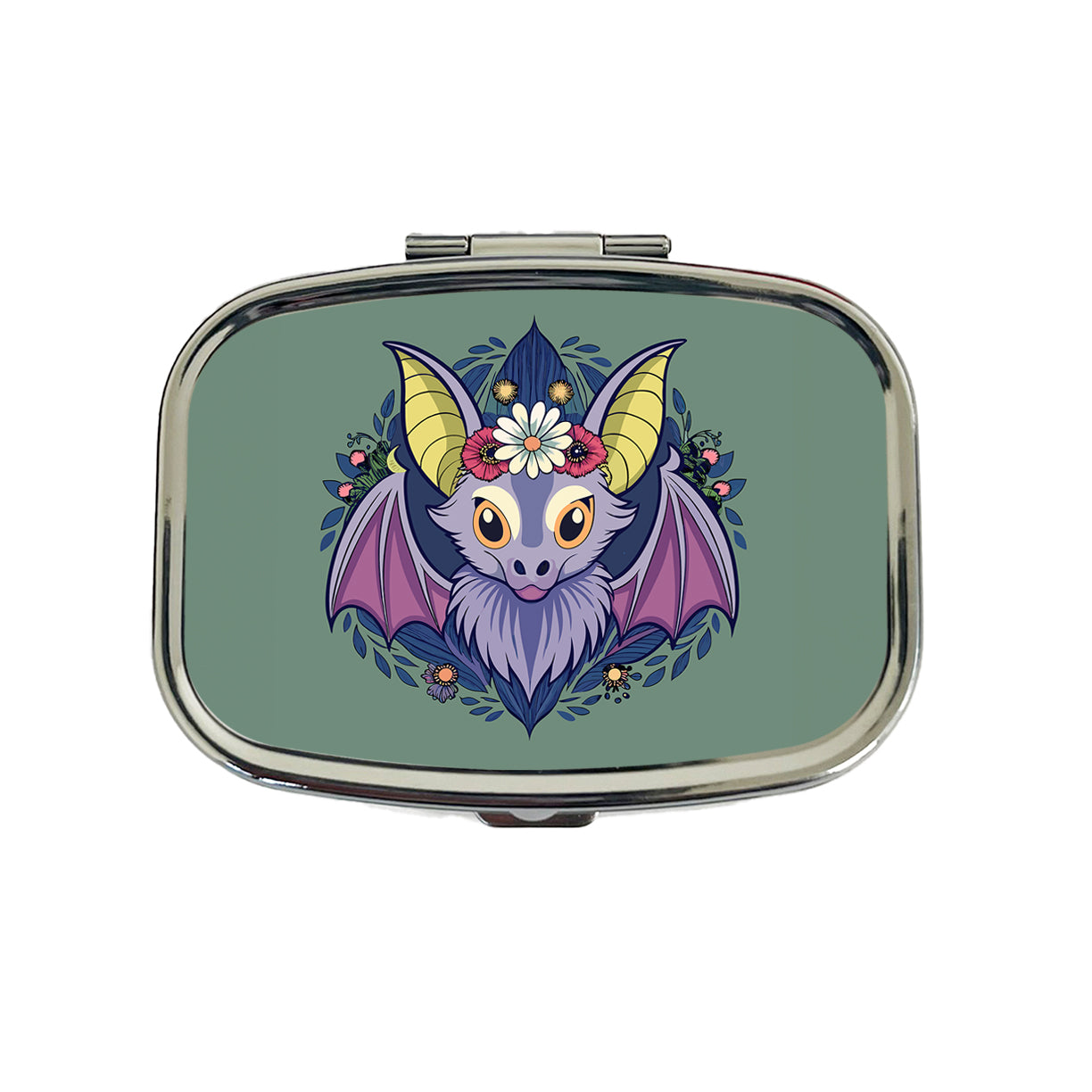 Bat Floral Flowers Halloween Travel Pill Box Case