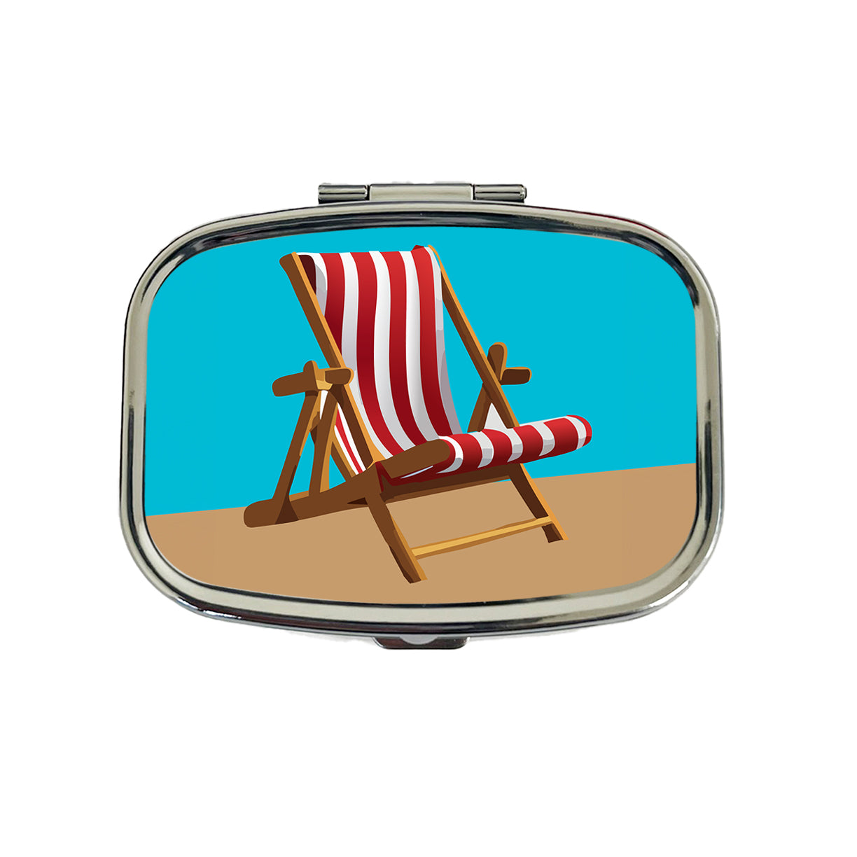 Beach Chair Red White Stripe Vacation Travel Pill Box Case