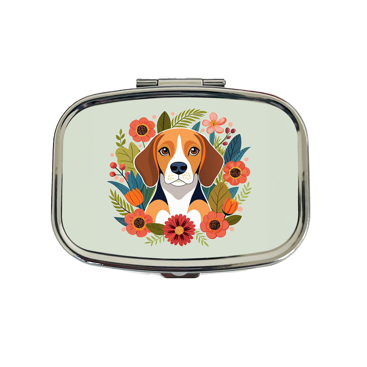 Beagle Dog Floral Flowers Travel Pill Box Case