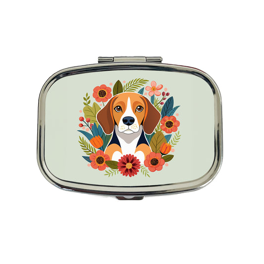 Beagle Dog Floral Flowers Travel Pill Box Case