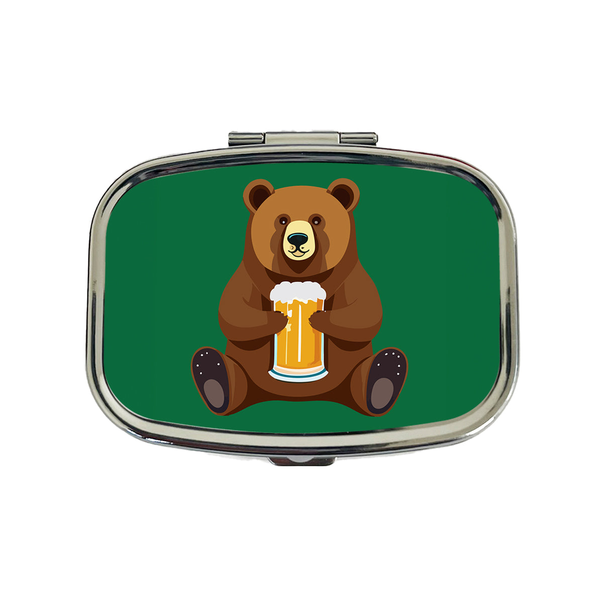 Bear Drinking Beer Sitting Funny Travel Pill Box Case