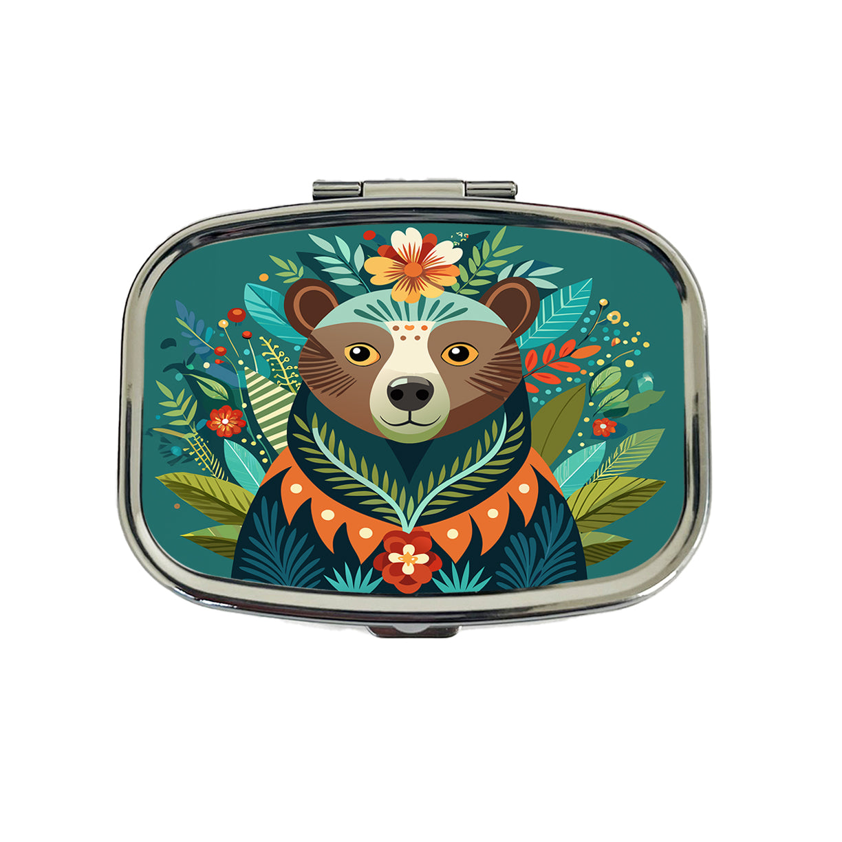 Bear Floral Flowers Travel Pill Box Case