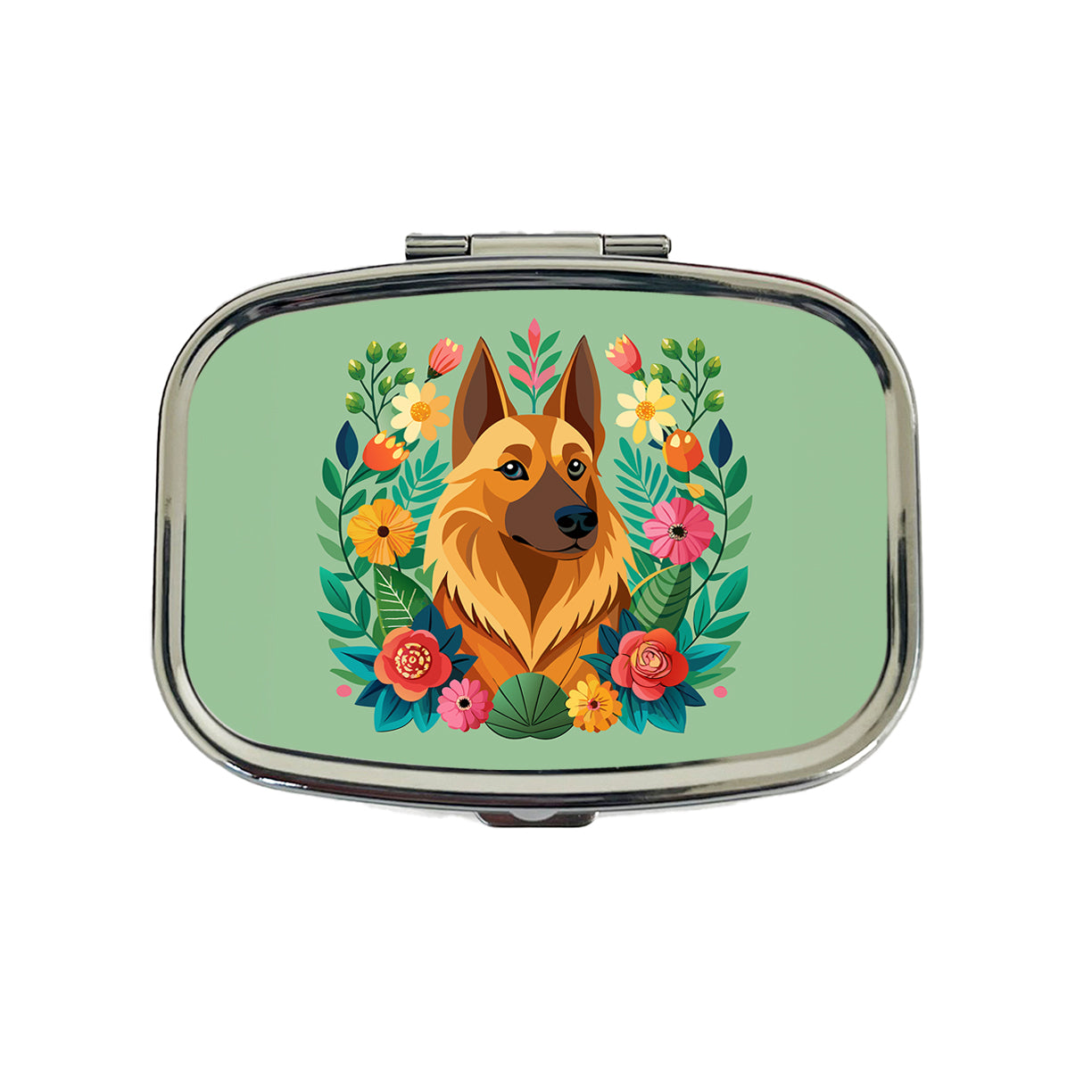 Belgian Shepherd Dog Floral Flowers Travel Pill Box Case