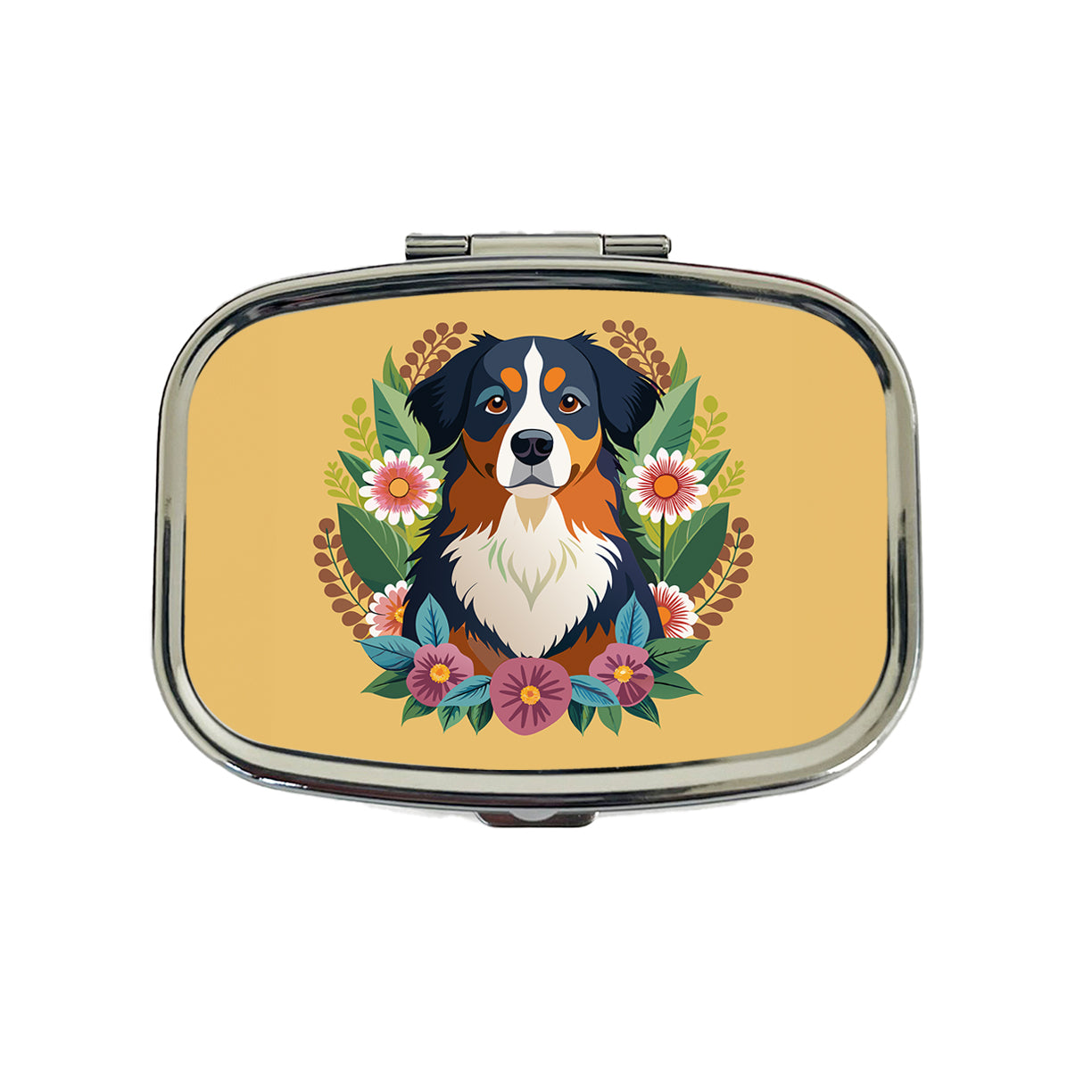 Bernese Mountain Dog Floral Flowers Travel Pill Box Case