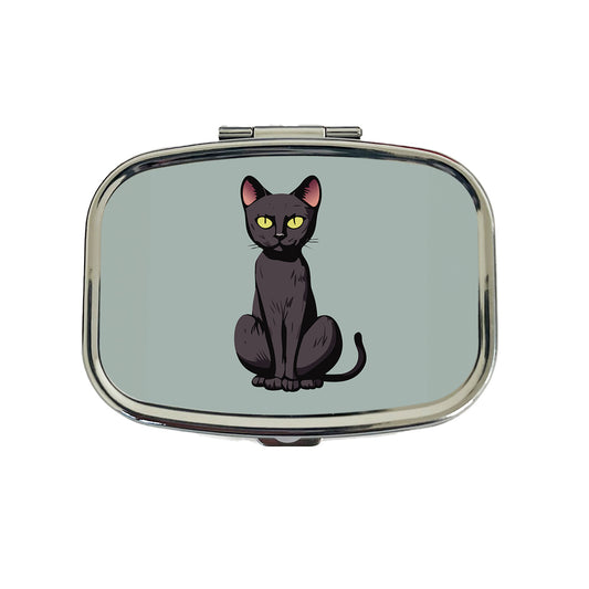 Black Bombay Cat Sitting Travel Pill Box Case