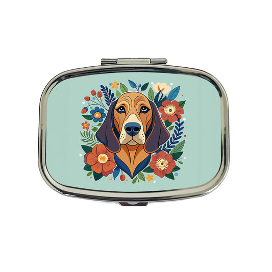 Bloodhound Dog Floral Flowers Travel Pill Box Case