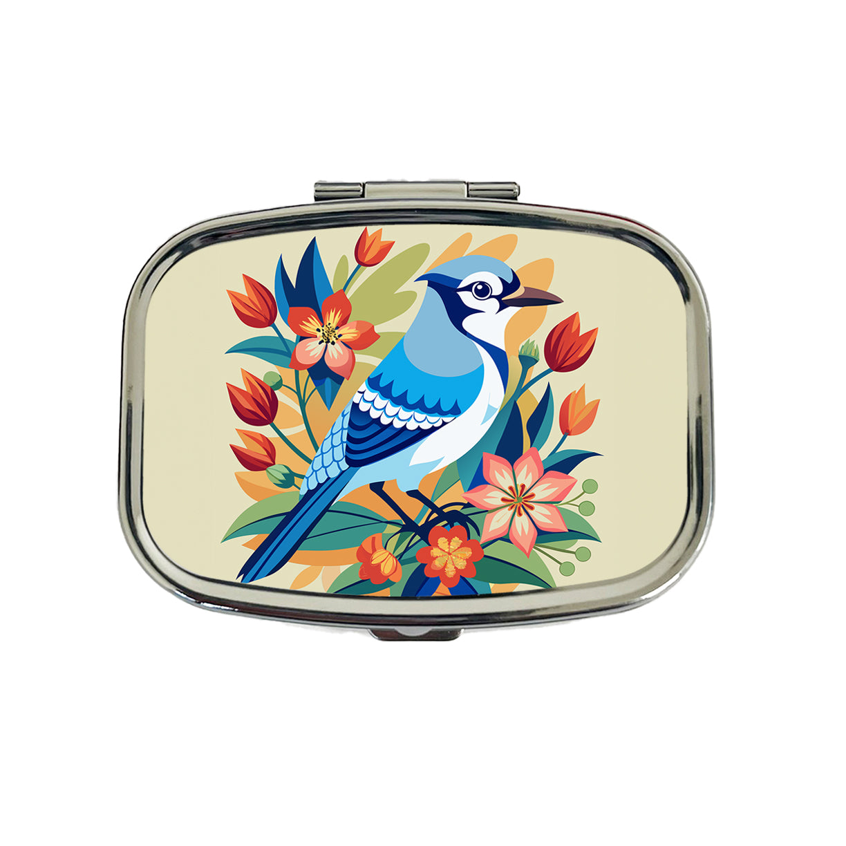 Blue Jay Floral Flowers Travel Pill Box Case