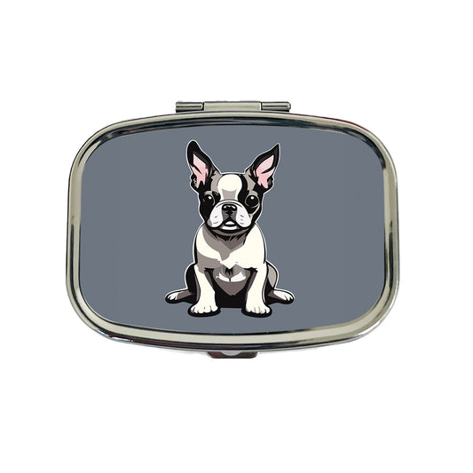Boston Terrier Dog Sitting Travel Pill Box Case