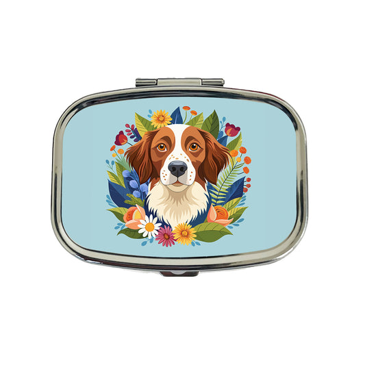 Brittany Spaniel Dog Floral Flowers Travel Pill Box Case