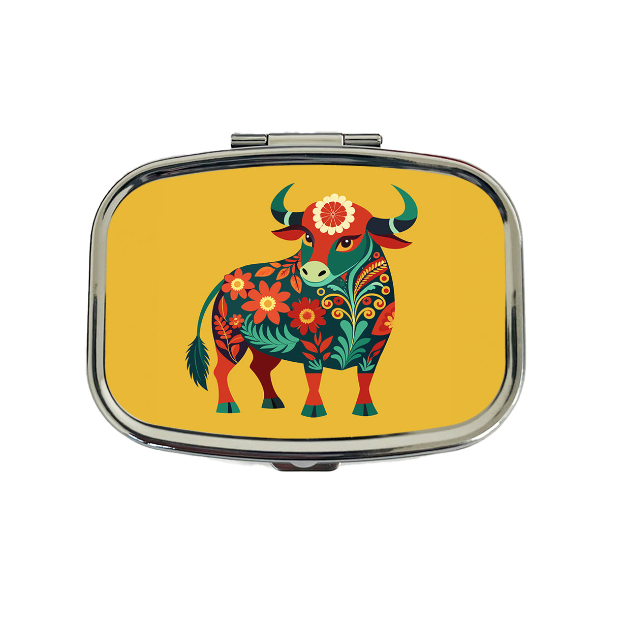 Bull Cow Floral Flowers Travel Pill Box Case