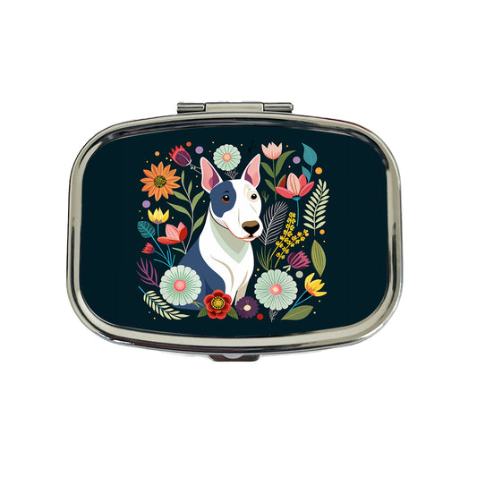 Bull Terrier Dog Floral Flowers Travel Pill Box Case