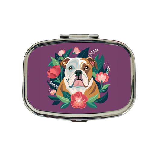 Bulldog Dog Floral Flowers Purple Background Travel Pill Box Case