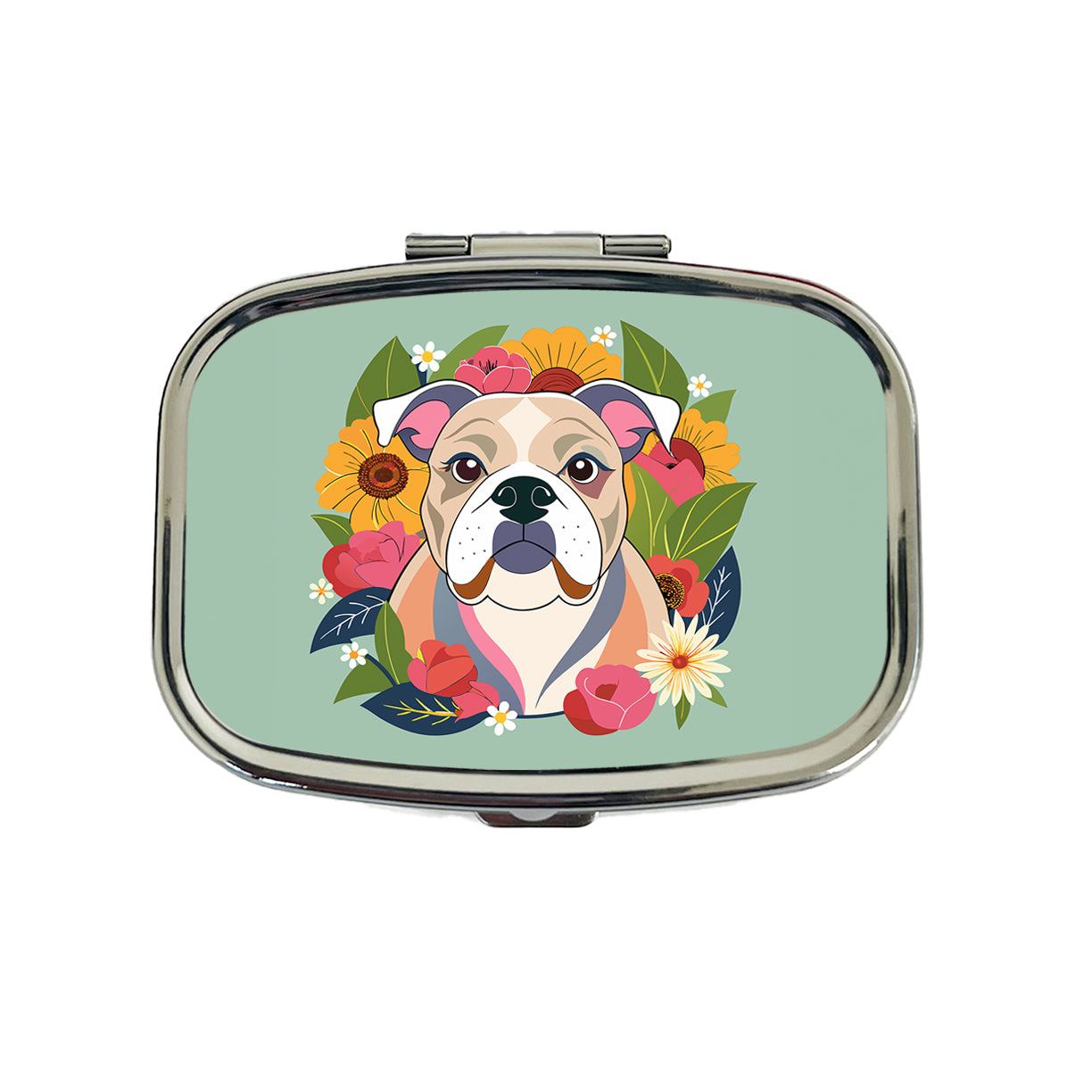 Bulldog Dog Floral Flowers Travel Pill Box Case