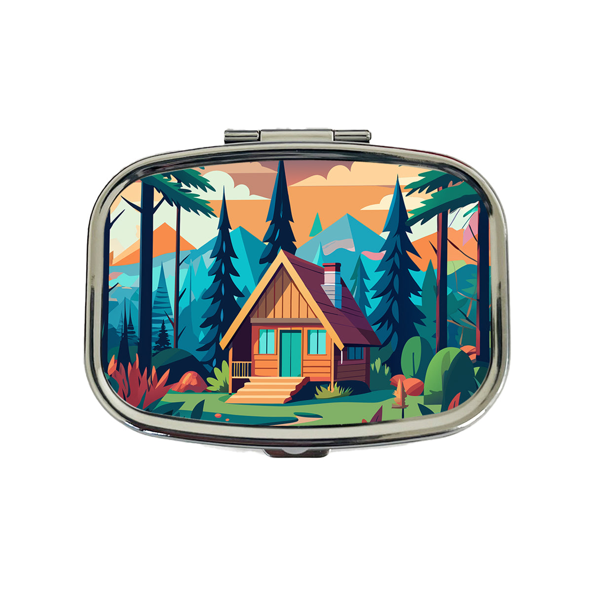 Cabin in the Forest Rustic Log Travel Pill Box Case