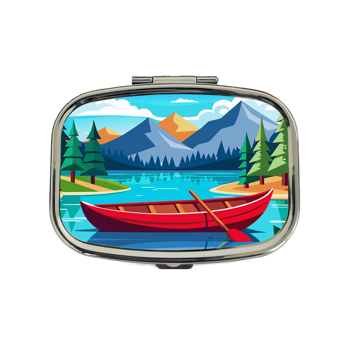 Canoe on Lake Red Travel Pill Box Case