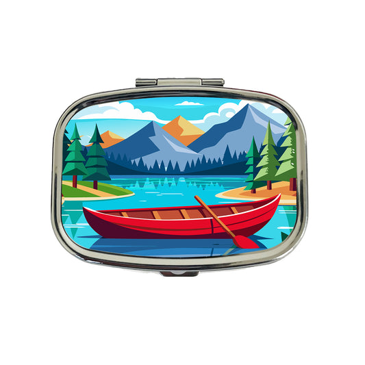 Canoe on Lake Red Travel Pill Box Case