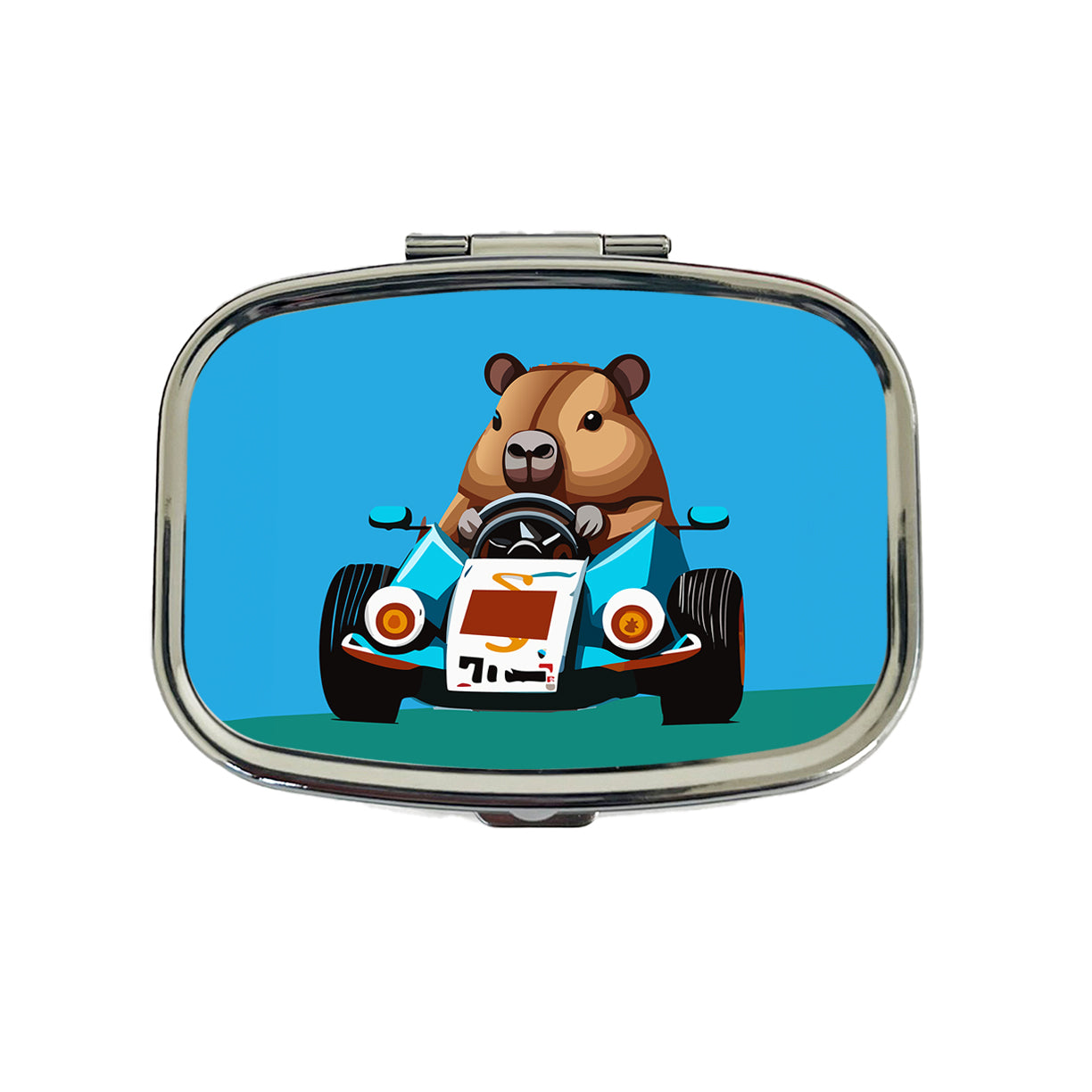 Capybara Driving Race Car Funny Travel Pill Box Case