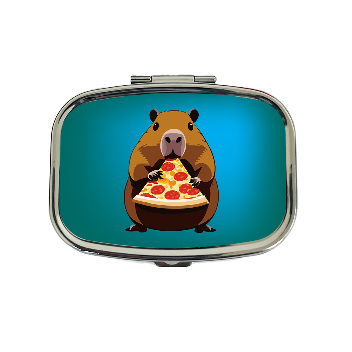 Capybara Eating Pizza Funny Travel Pill Box Case