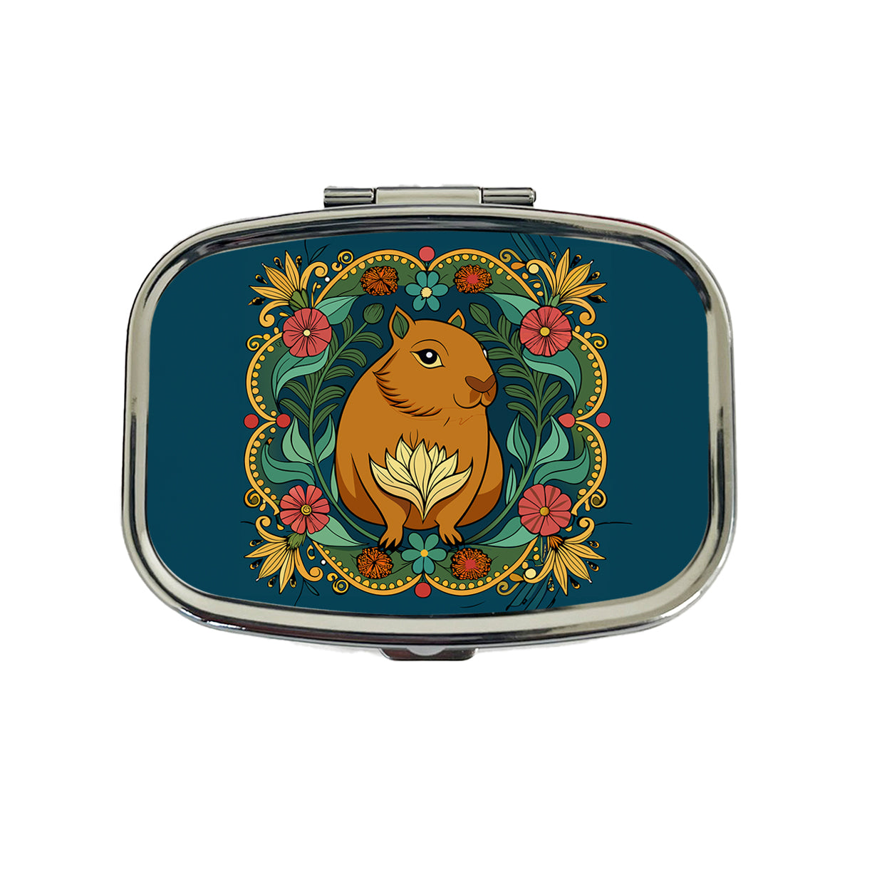 Capybara Floral Art Nouveau Flowers Elegant Travel Pill Box Case