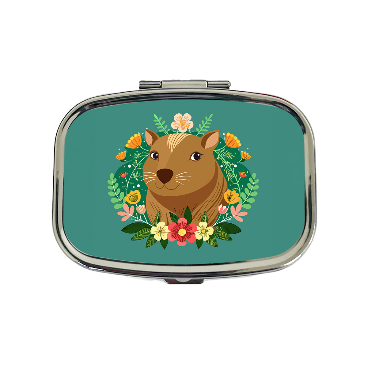 Capybara Head Floral Flowers Travel Pill Box Case