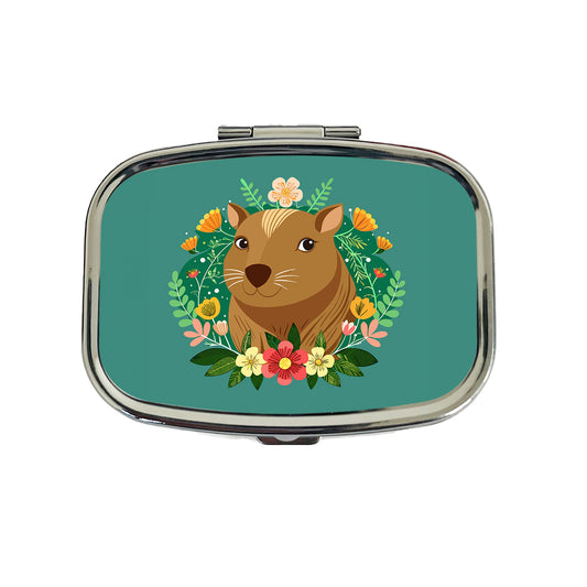 Capybara Head Floral Flowers Travel Pill Box Case