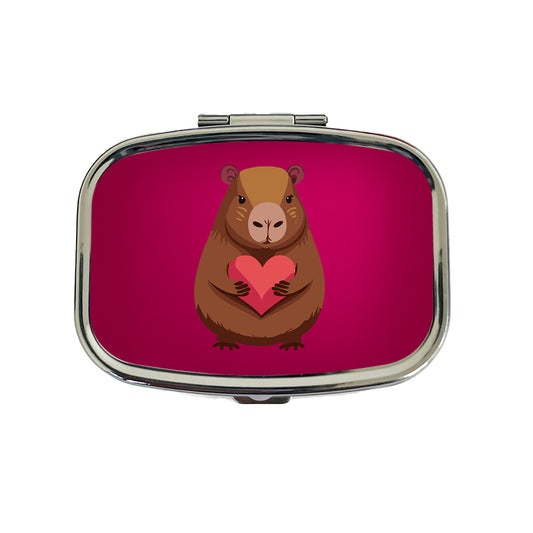 Capybara Love Holding Heart Valentines Day Anniversary Travel Pill Box Case