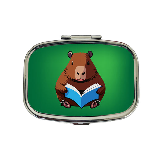Capybara Reading Book Reader Travel Pill Box Case