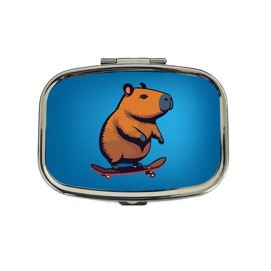 Capybara Riding Skateboard Skater Funny Travel Pill Box Case
