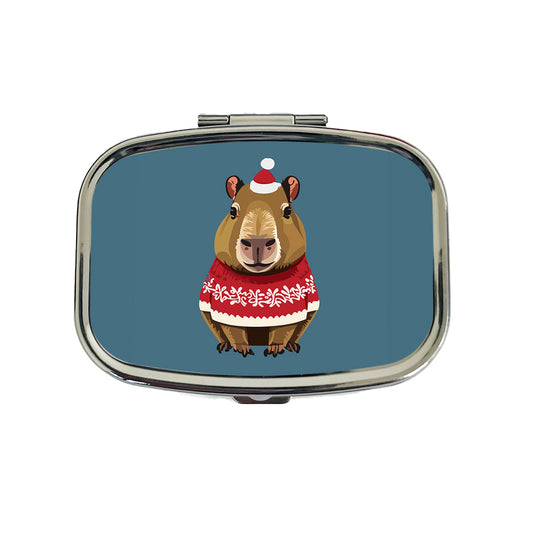 Capybara Wearing Christmas Sweater Funny Travel Pill Box Case