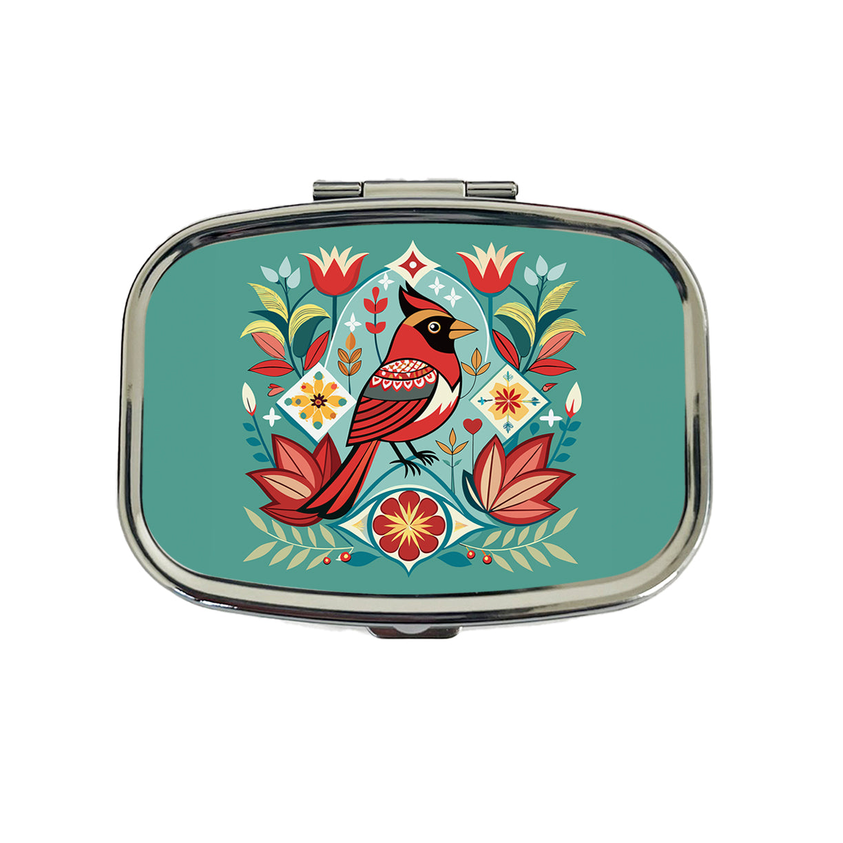 Cardinal Bird Floral Flowers Travel Pill Box Case