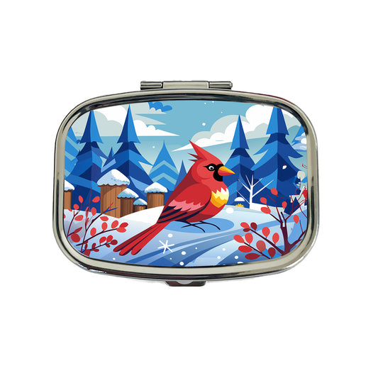 Cardinal in Winter Snow Scene Travel Pill Box Case
