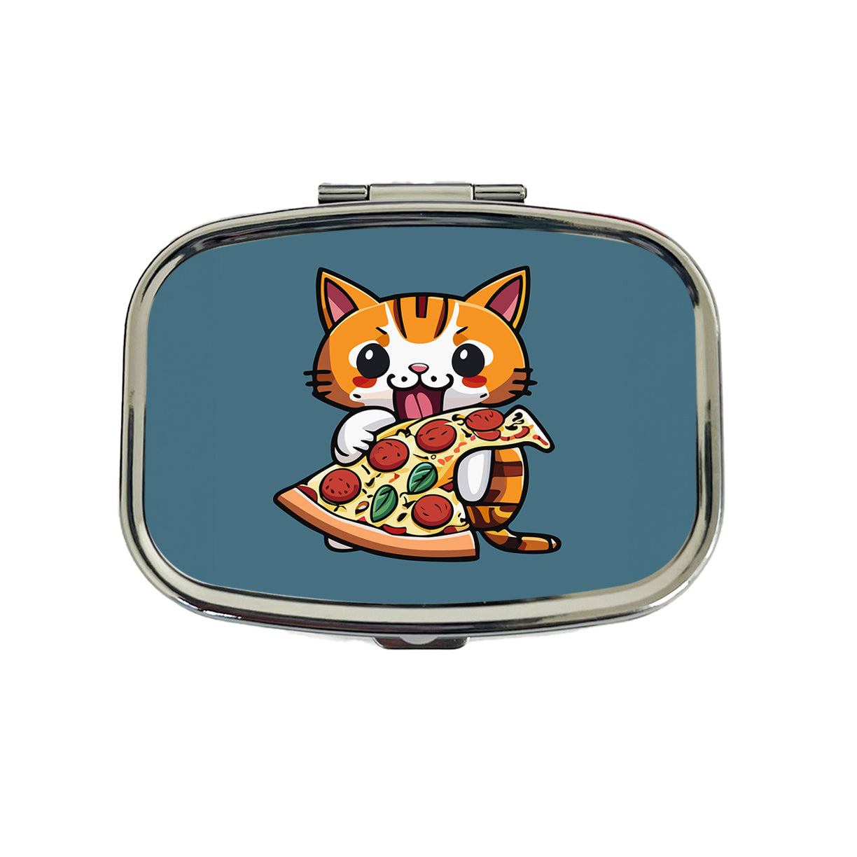 Cat Eating Pizza Funny Travel Pill Box Case