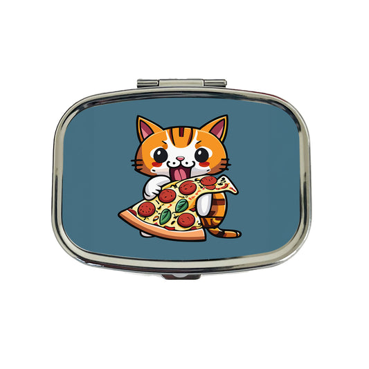 Cat Eating Pizza Funny Travel Pill Box Case
