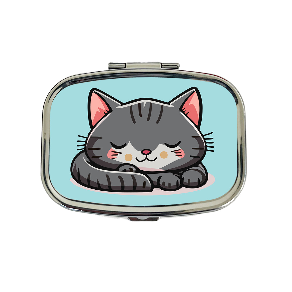 Cat Gray Sleeping Travel Pill Box Case