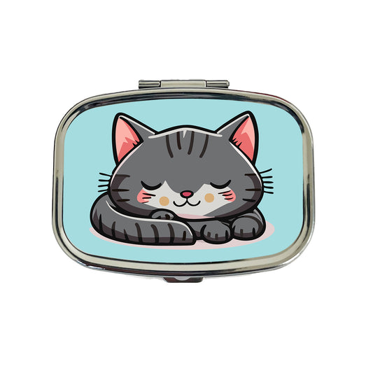 Cat Gray Sleeping Travel Pill Box Case