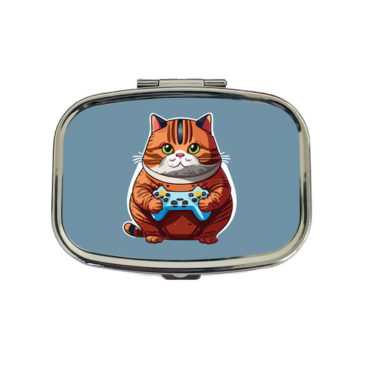 Cat Playing Game Gamer Gaming Chubby Travel Pill Box Case