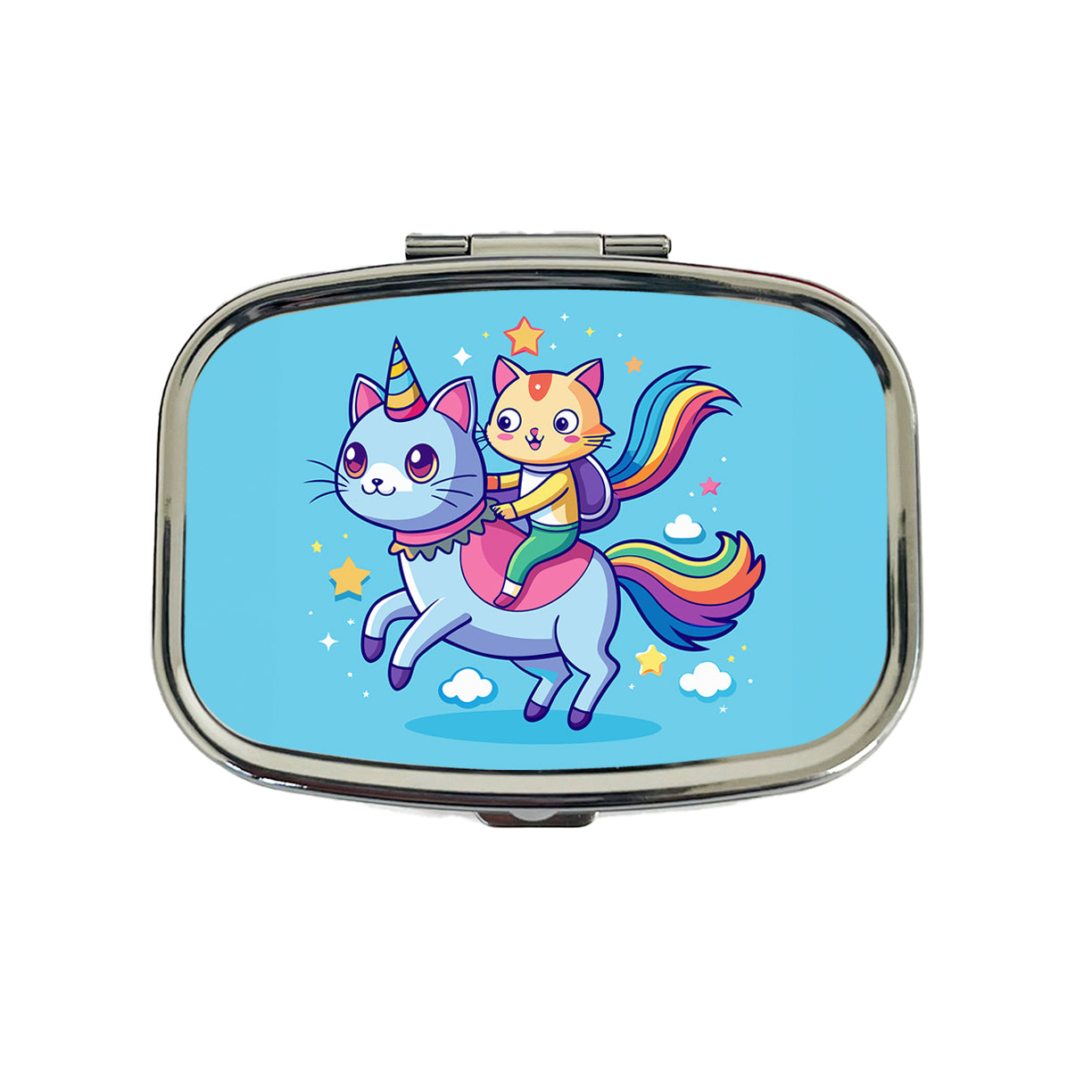 Cat Riding Caticorn Unicorn Funny Travel Pill Box Case