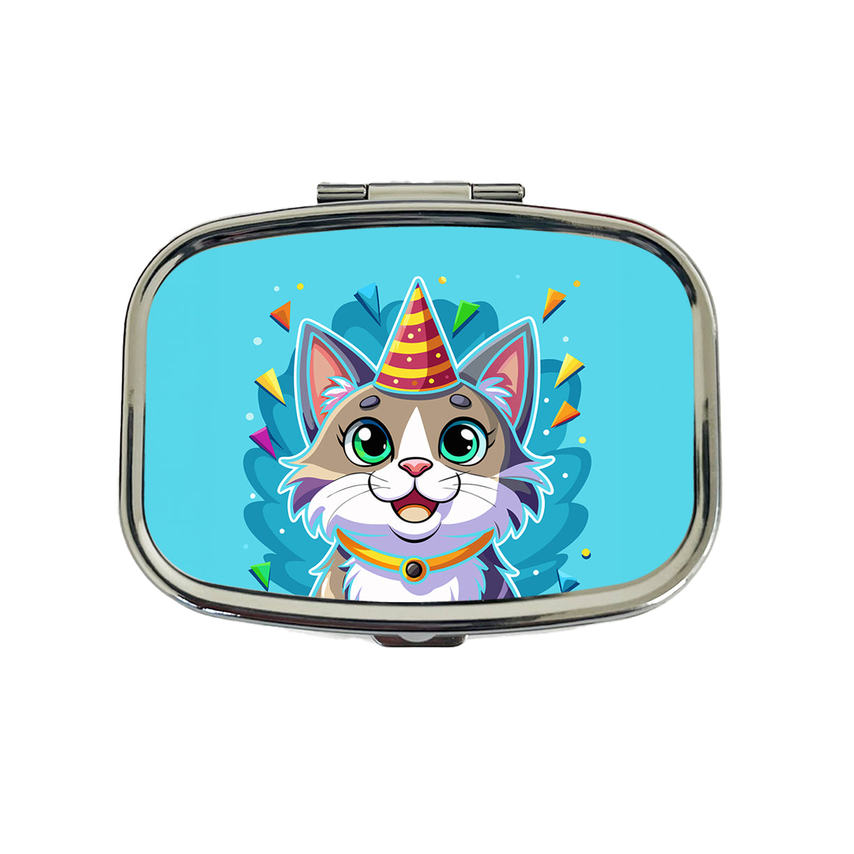 Cat Wearing Birthday Hat Travel Pill Box Case
