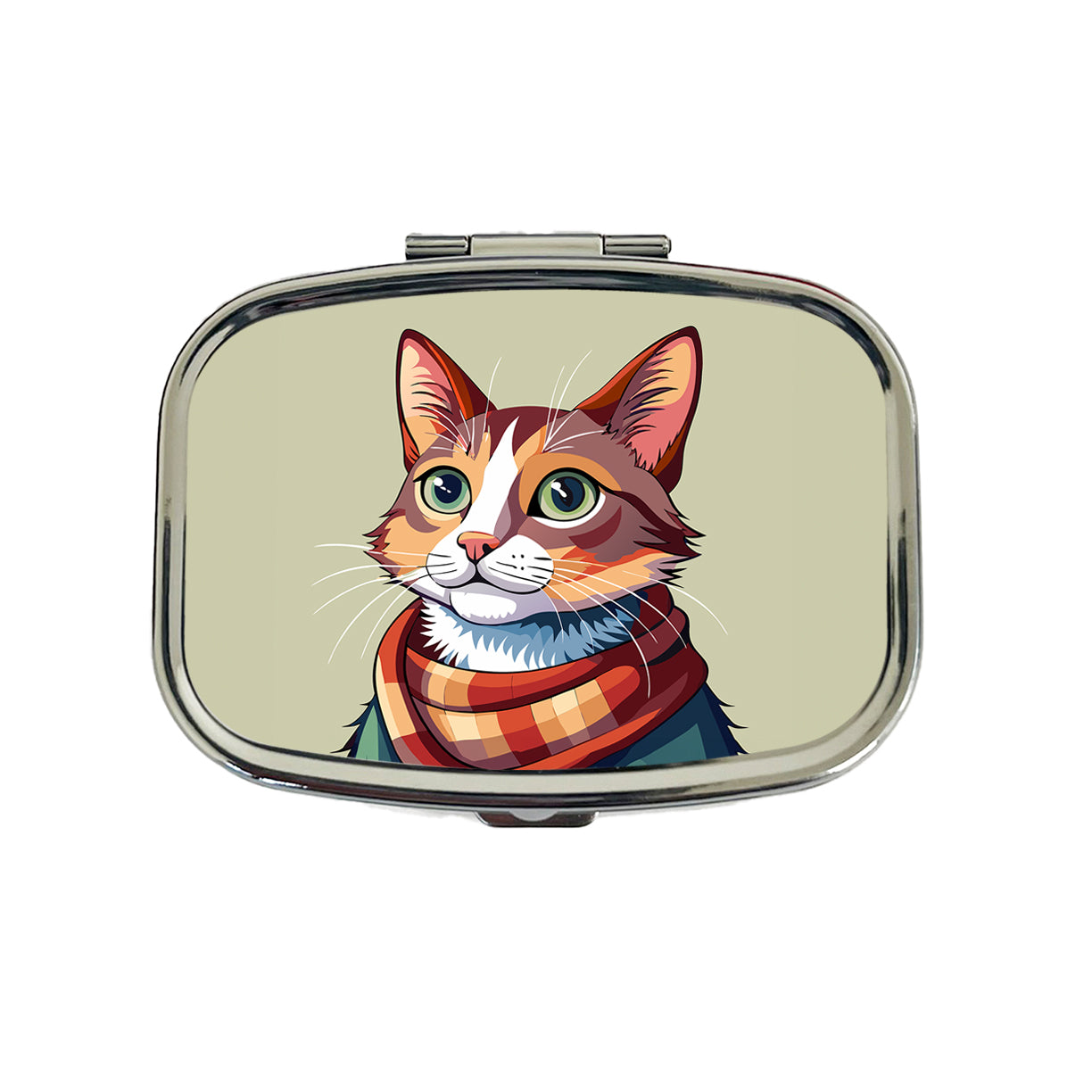 Cat Wearing Scarf Travel Pill Box Case