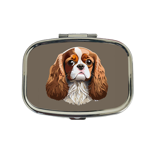 Cavalier King Charles Spaniel Dog Face Travel Pill Box Case