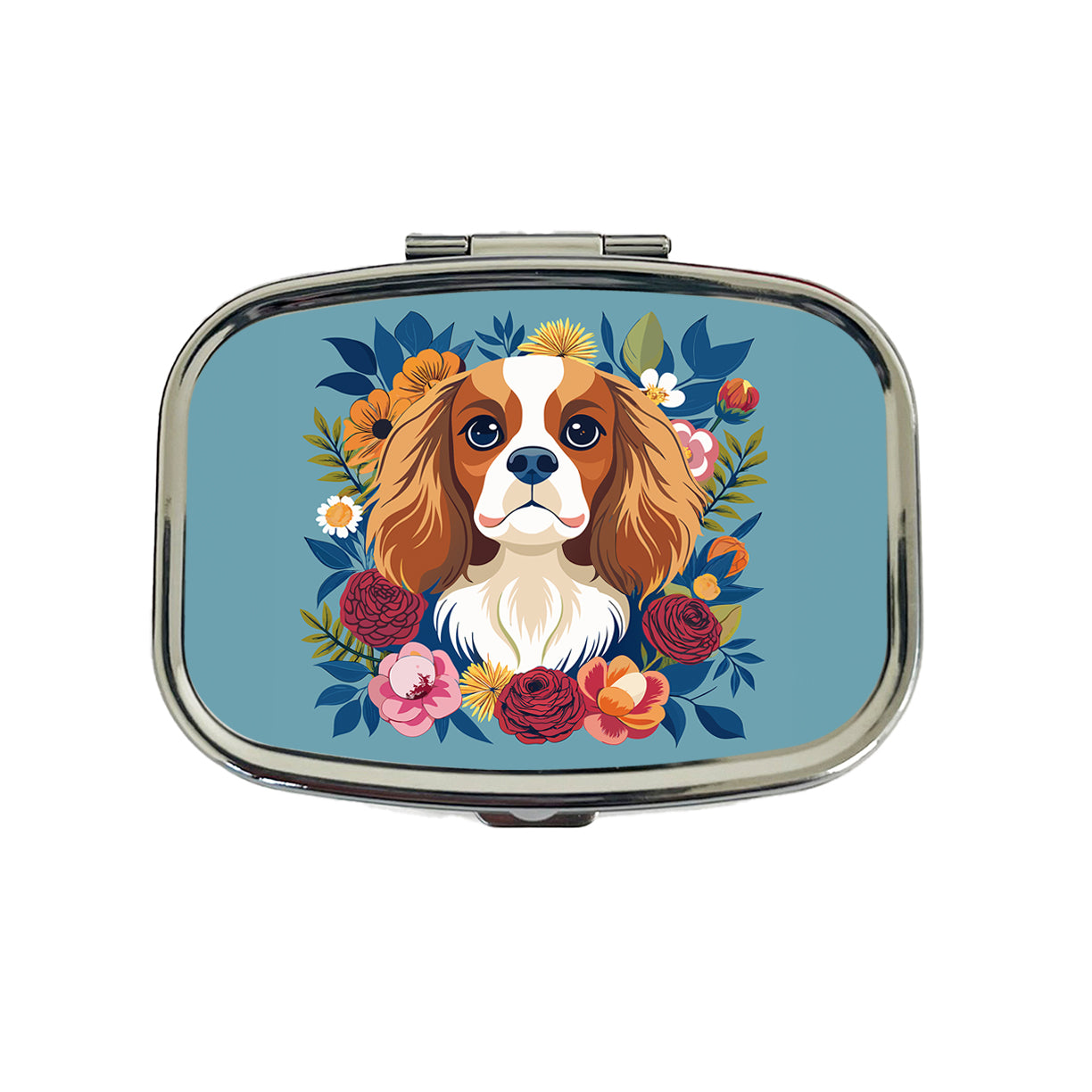 Cavalier King Charles Spaniel Dog Floral Flowers Travel Pill Box Case