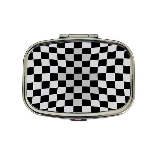 Checkered Flag Black White Travel Pill Box Case