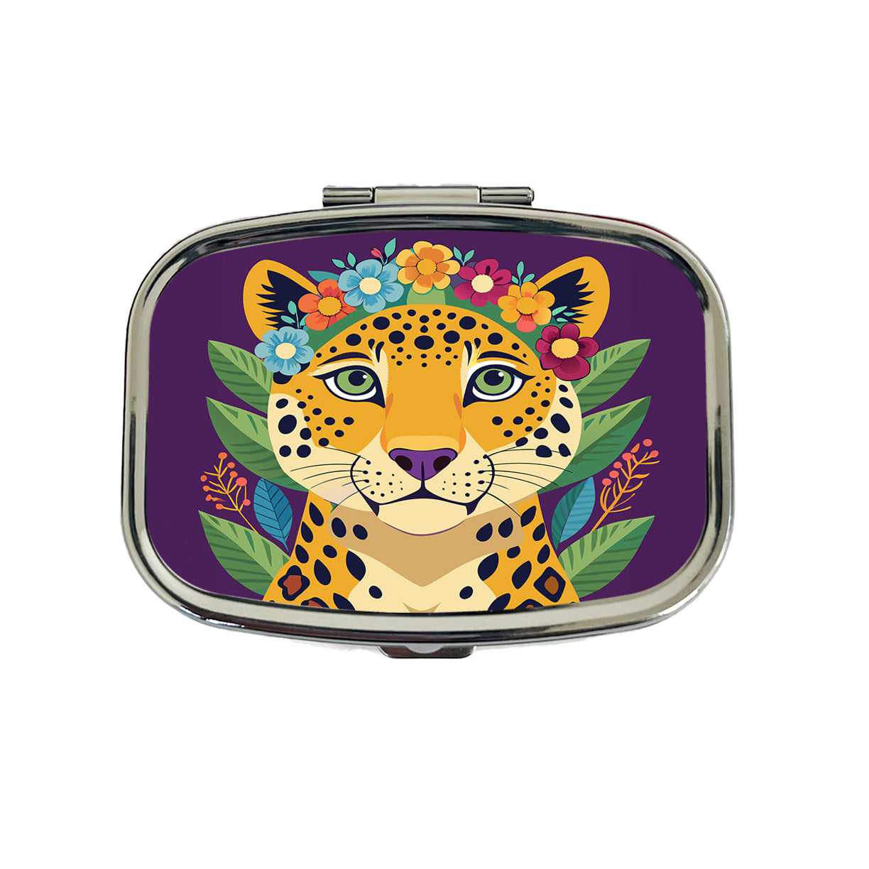 Cheetah Head Floral Flowers Travel Pill Box Case