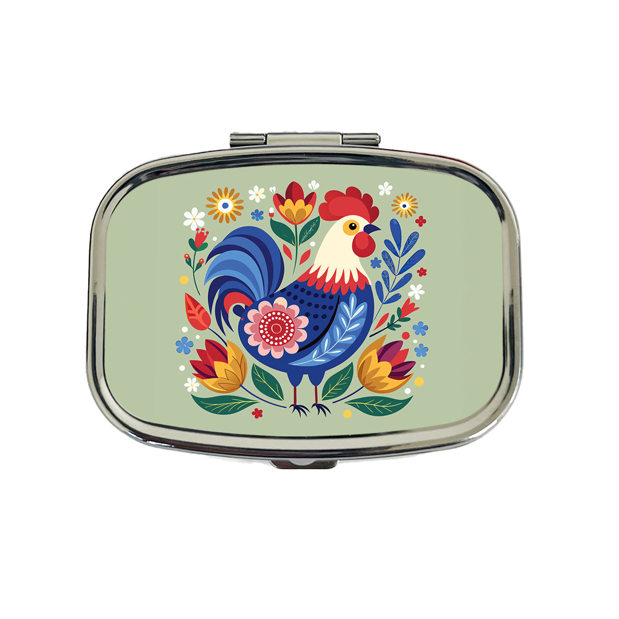 Chicken Rooster Floral Flowers Travel Pill Box Case