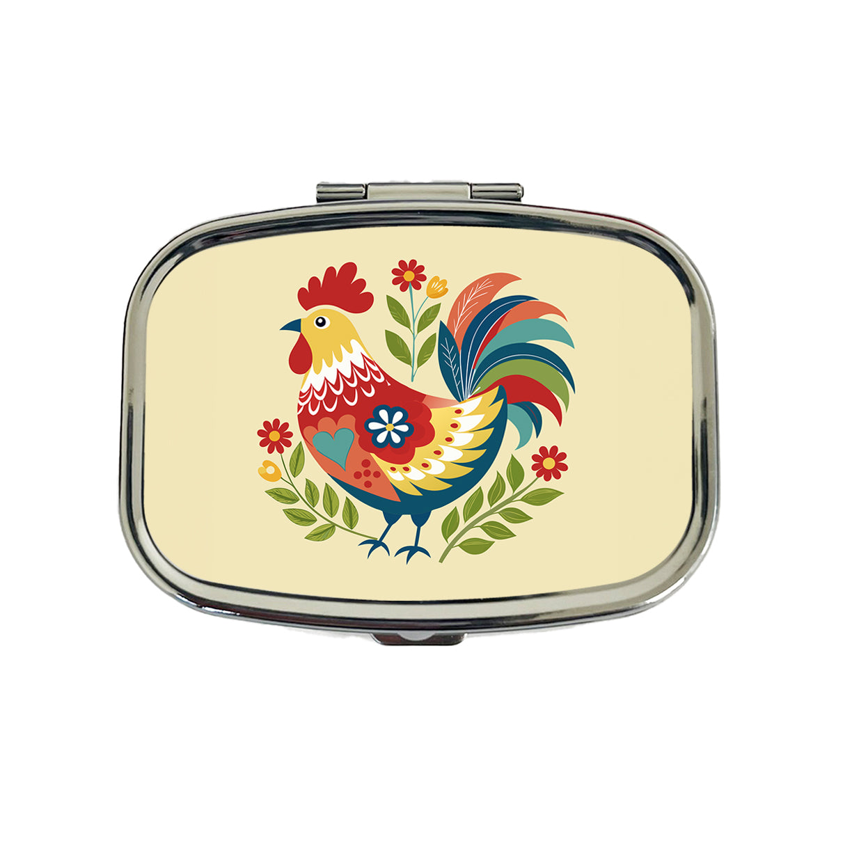 Chicken Rooster Flowers Travel Pill Box Case