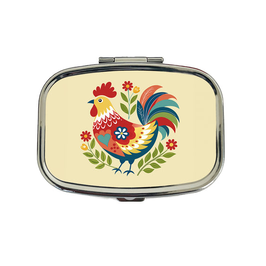 Chicken Rooster Flowers Travel Pill Box Case