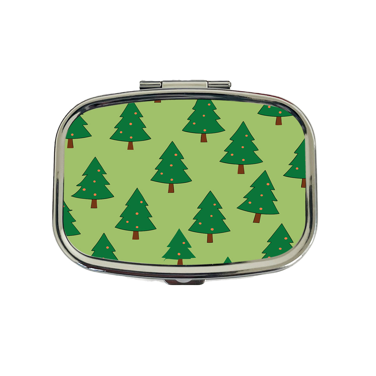 Christmas Trees Green Pattern Travel Pill Box Case