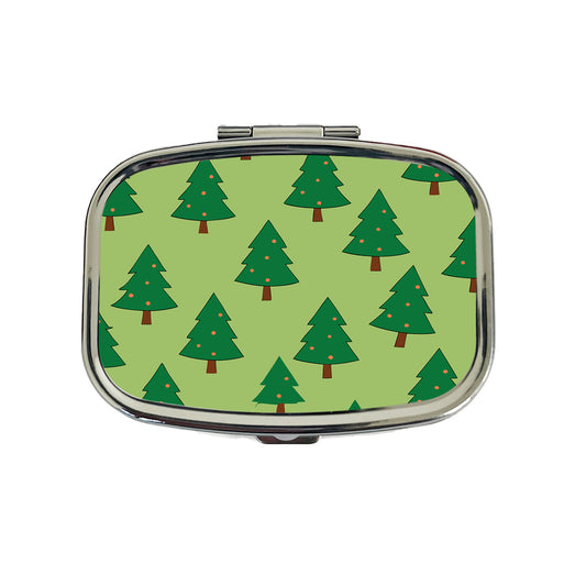 Christmas Trees Green Pattern Travel Pill Box Case
