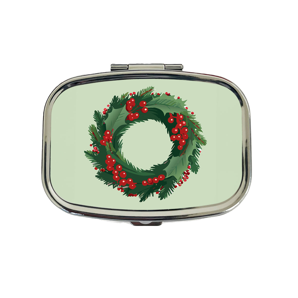 Christmas Wreath Holly Travel Pill Box Case