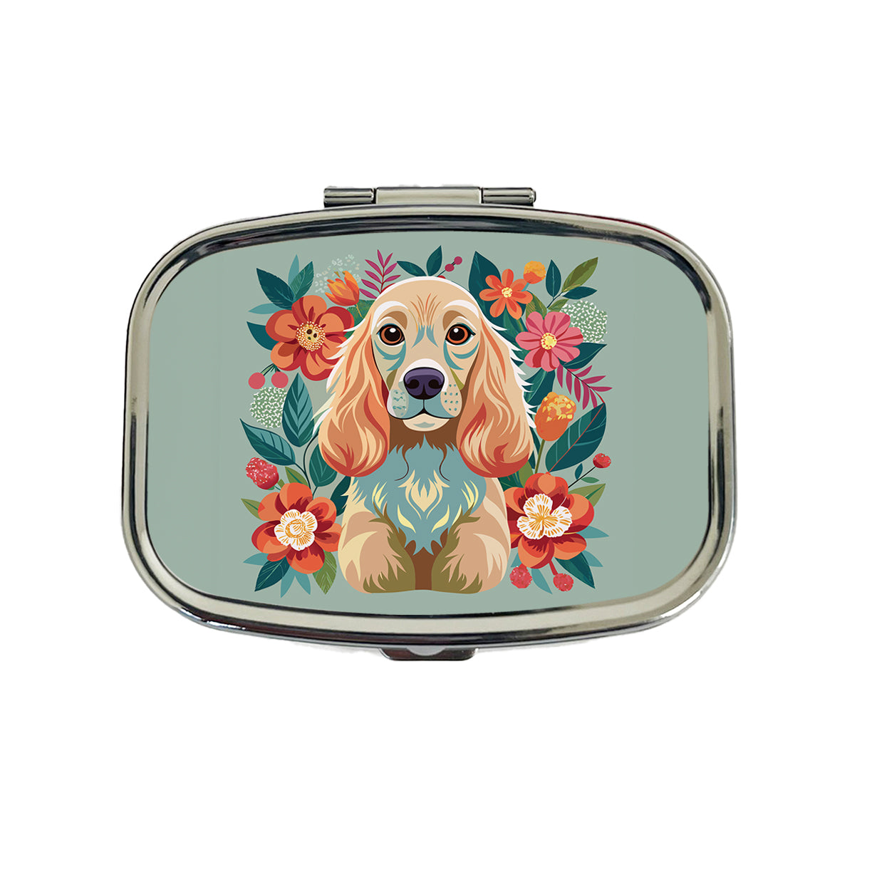 Cocker Spaniel Dog Floral Flowers Travel Pill Box Case